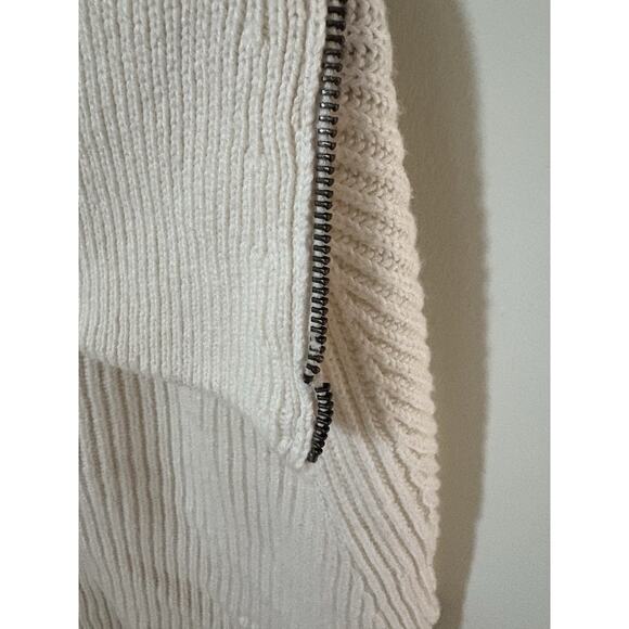 J Jill Cape Poncho Sweater 1/4 Zip Ribbed Knit Cream Neutral One Size S - L - Picture 4 of 6